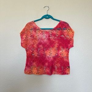 Upcycled tie dye floral crochet top - crochet shirt - knit top - small